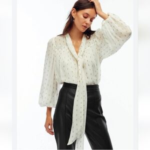 NWT $395 Toccin NY Alice Tie Neck Top Elegant Vanilla Blouse Relaxed Fit 2